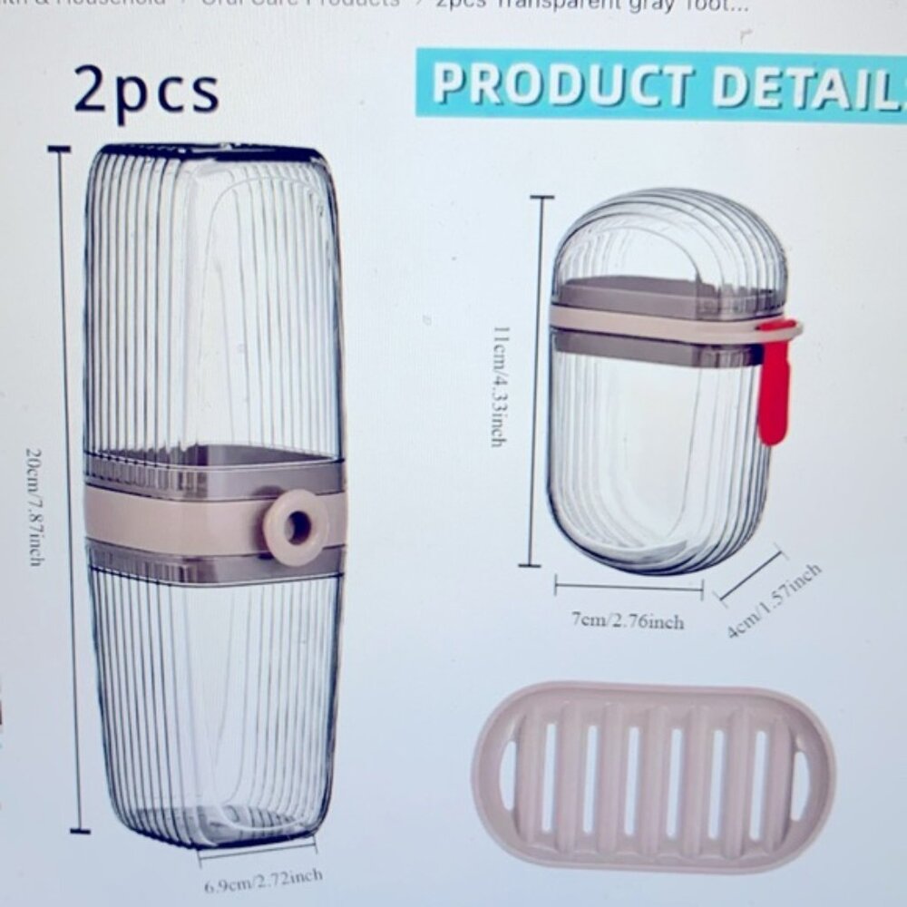 2pcs Transparent gray Toothbrush Travel Case